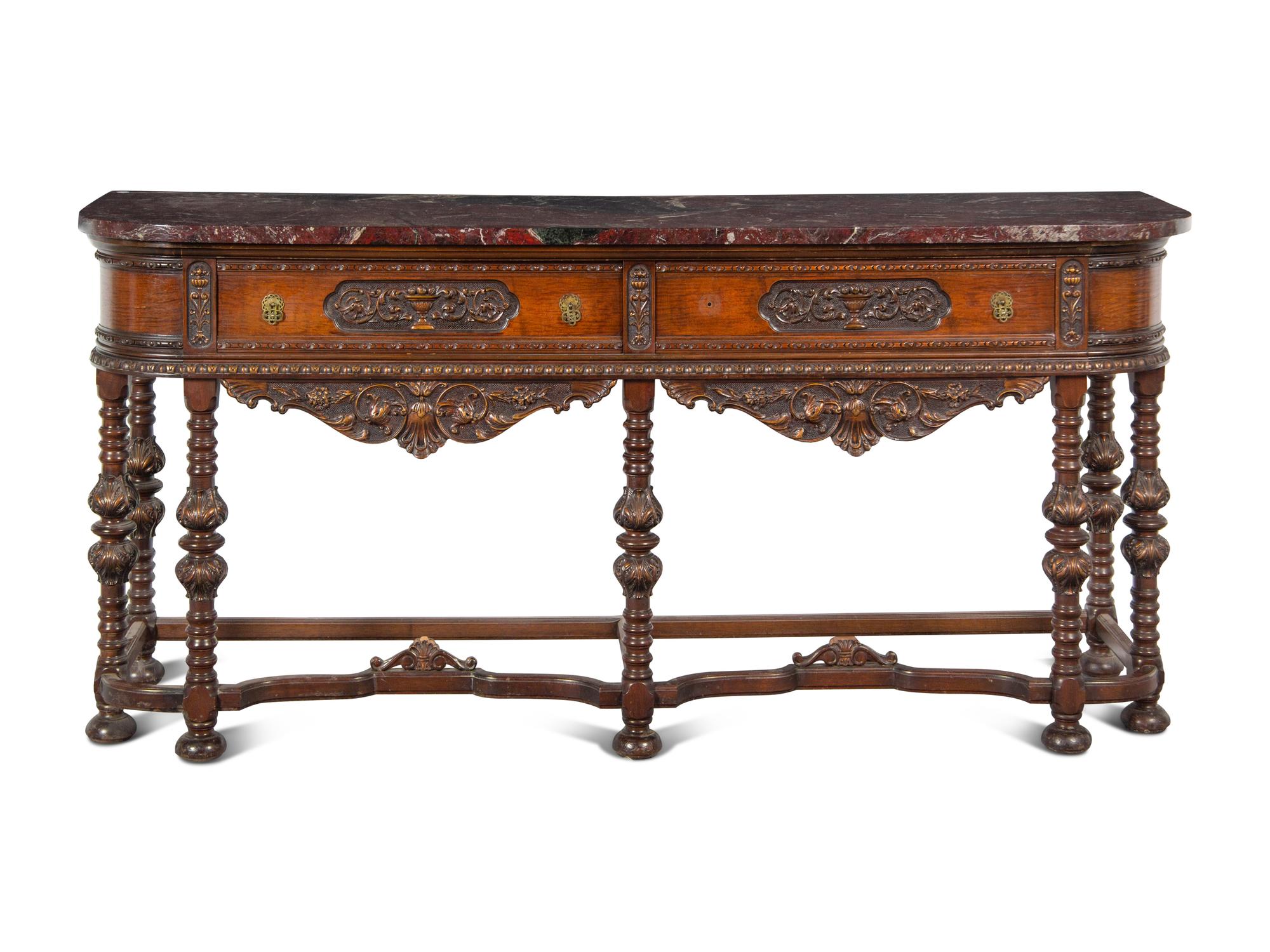 An Italian Carved Walnut Marble-Top Server