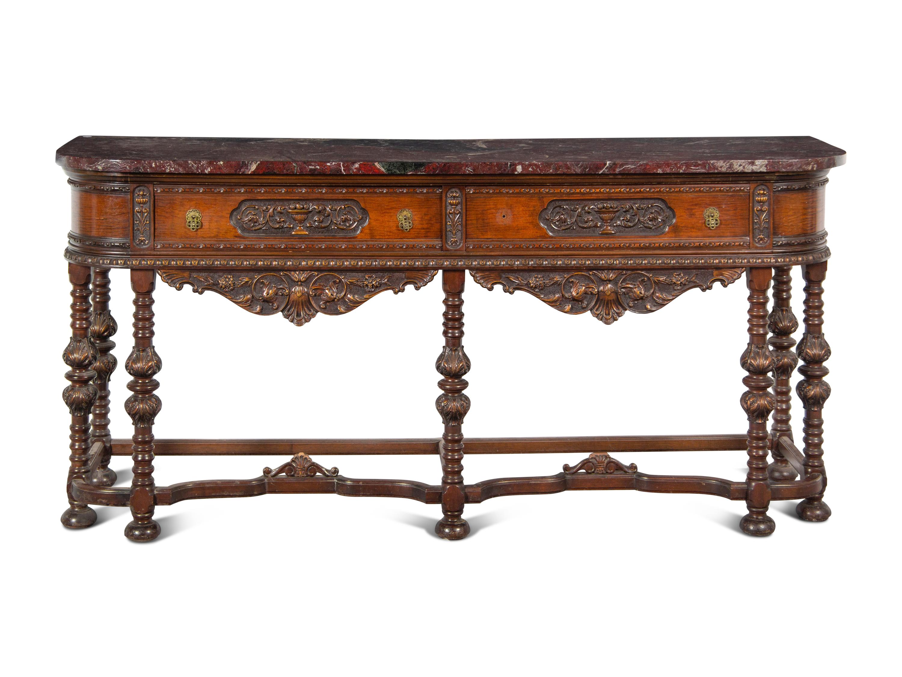 An Italian Carved Walnut Marble-Top Server