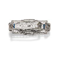 WHITE GOLD, DIAMOND AND SYNTHETIC SAPPHIRE PENDANT/BROOCH