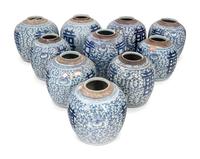 10 Chinese Blue and White Porcelain 'Double Happiness' Jars