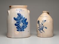 Two Cobalt Decorated Stoneware Vessels
