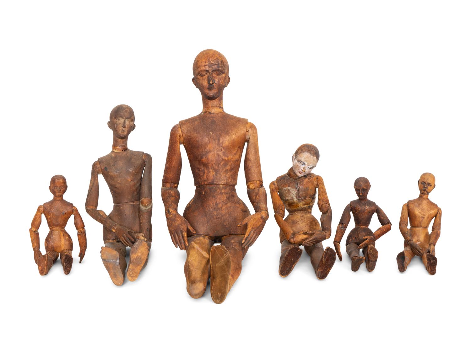 Six Victorian Carved Pine Articulated Artist's Models