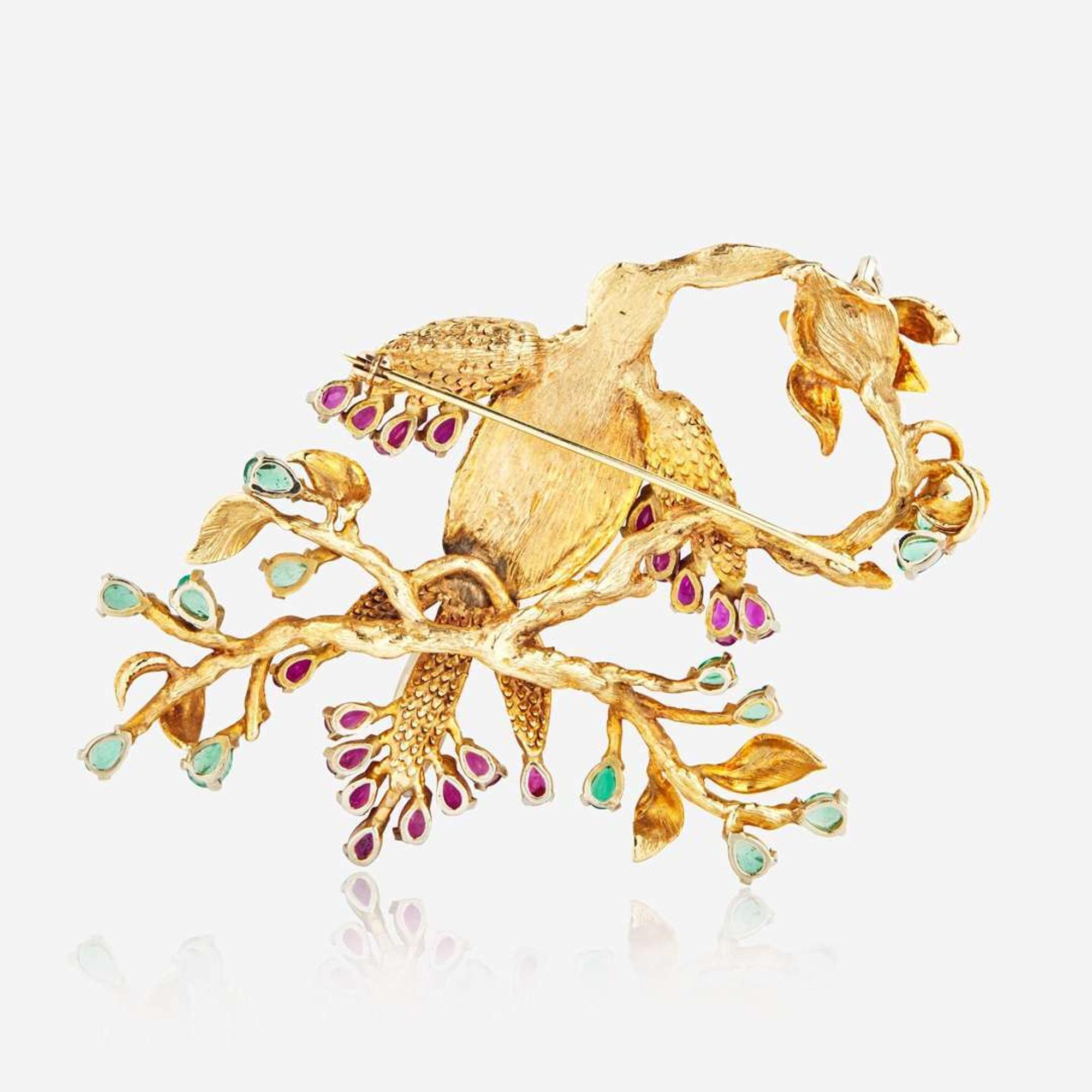 An 18K Yellow Gold and Gemstone Brooch