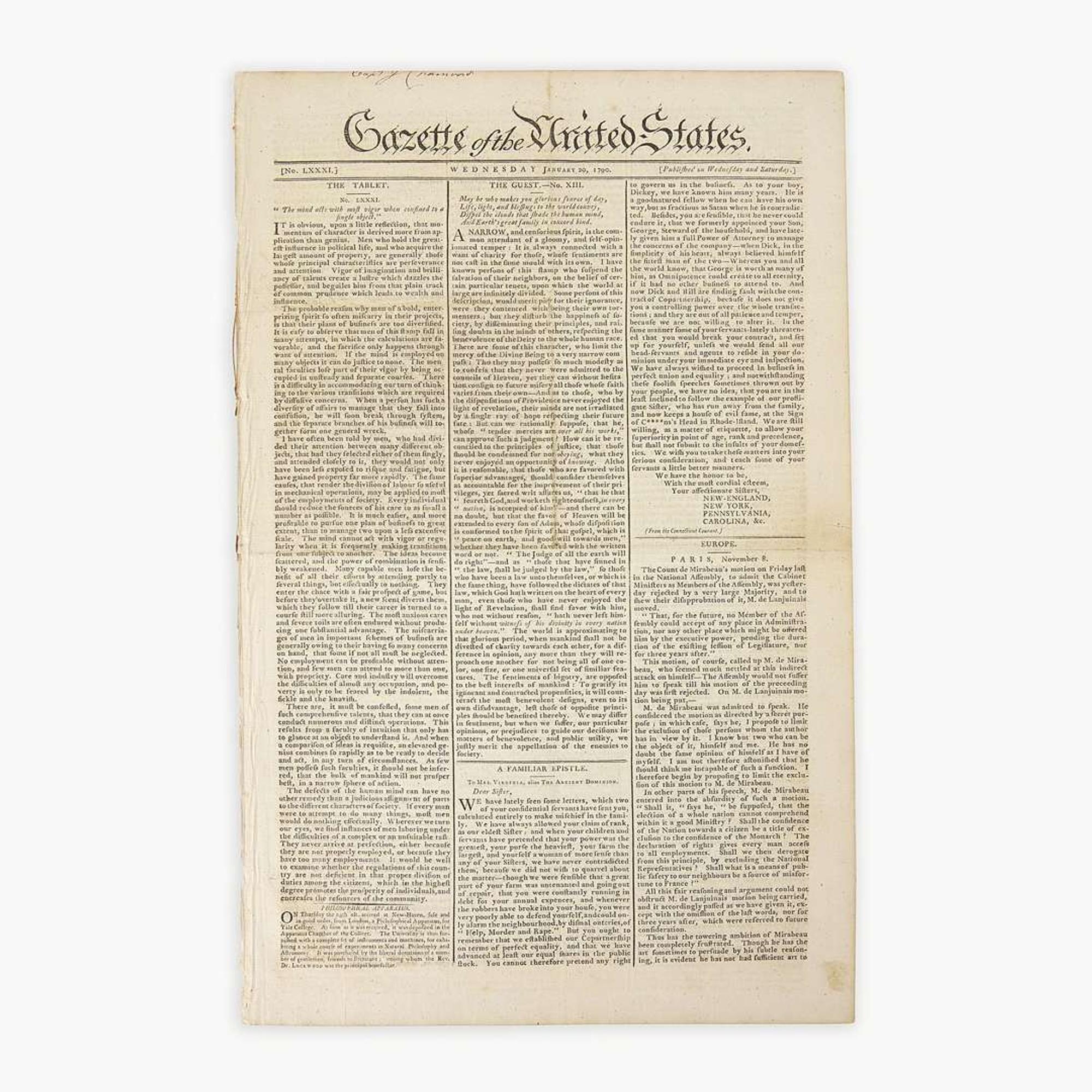[Hamilton, Alexander] [Public Credit, etc.] Group of 3 Issues of the Gazette of the United States