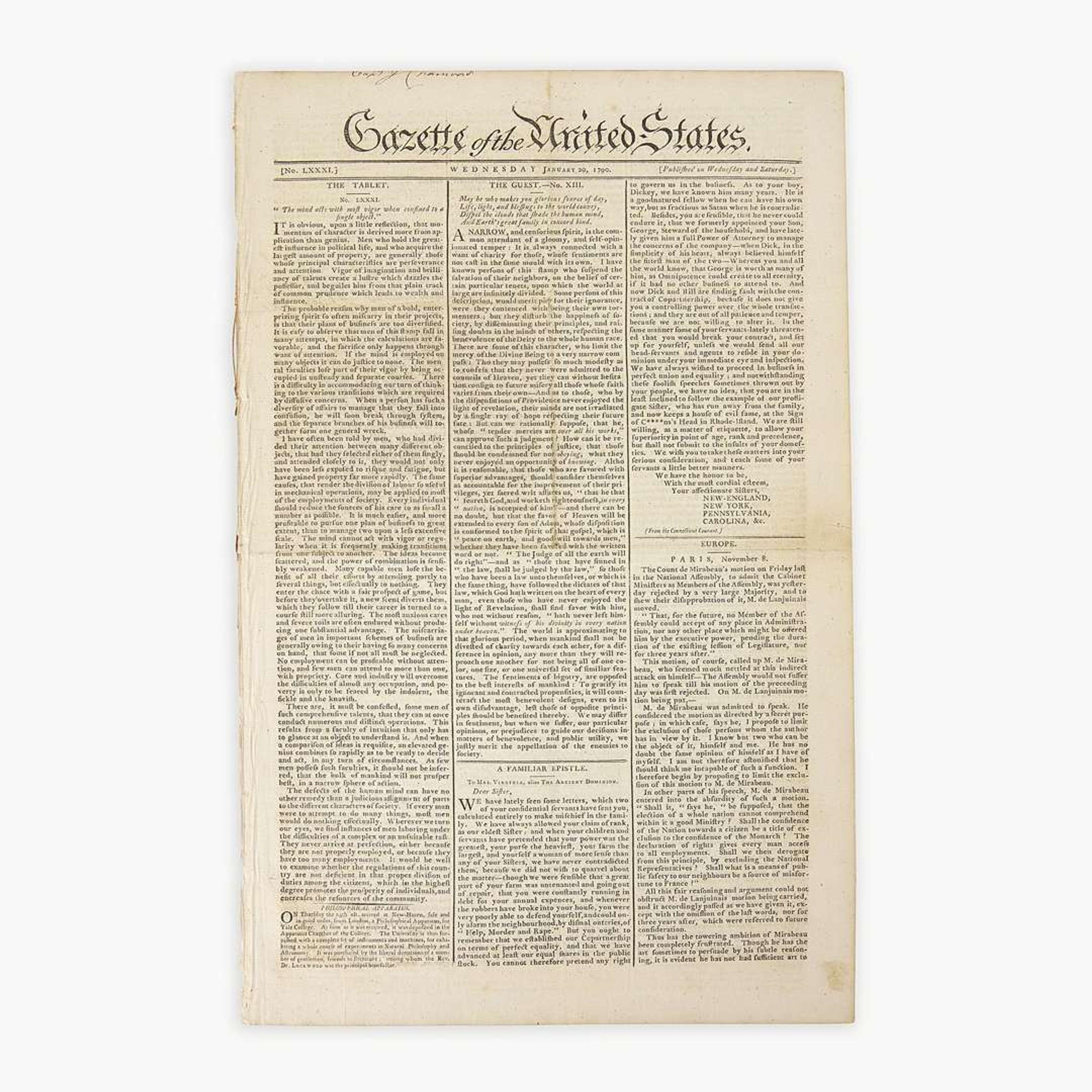 [Hamilton, Alexander] [Public Credit, etc.] Group of 3 Issues of the Gazette of the United States