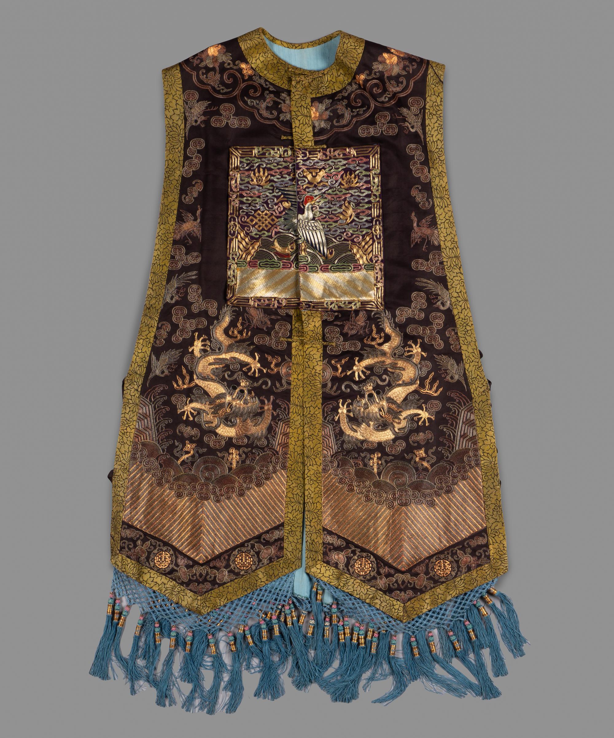 A Chinese Embroidered Silk Vest, Xiapei