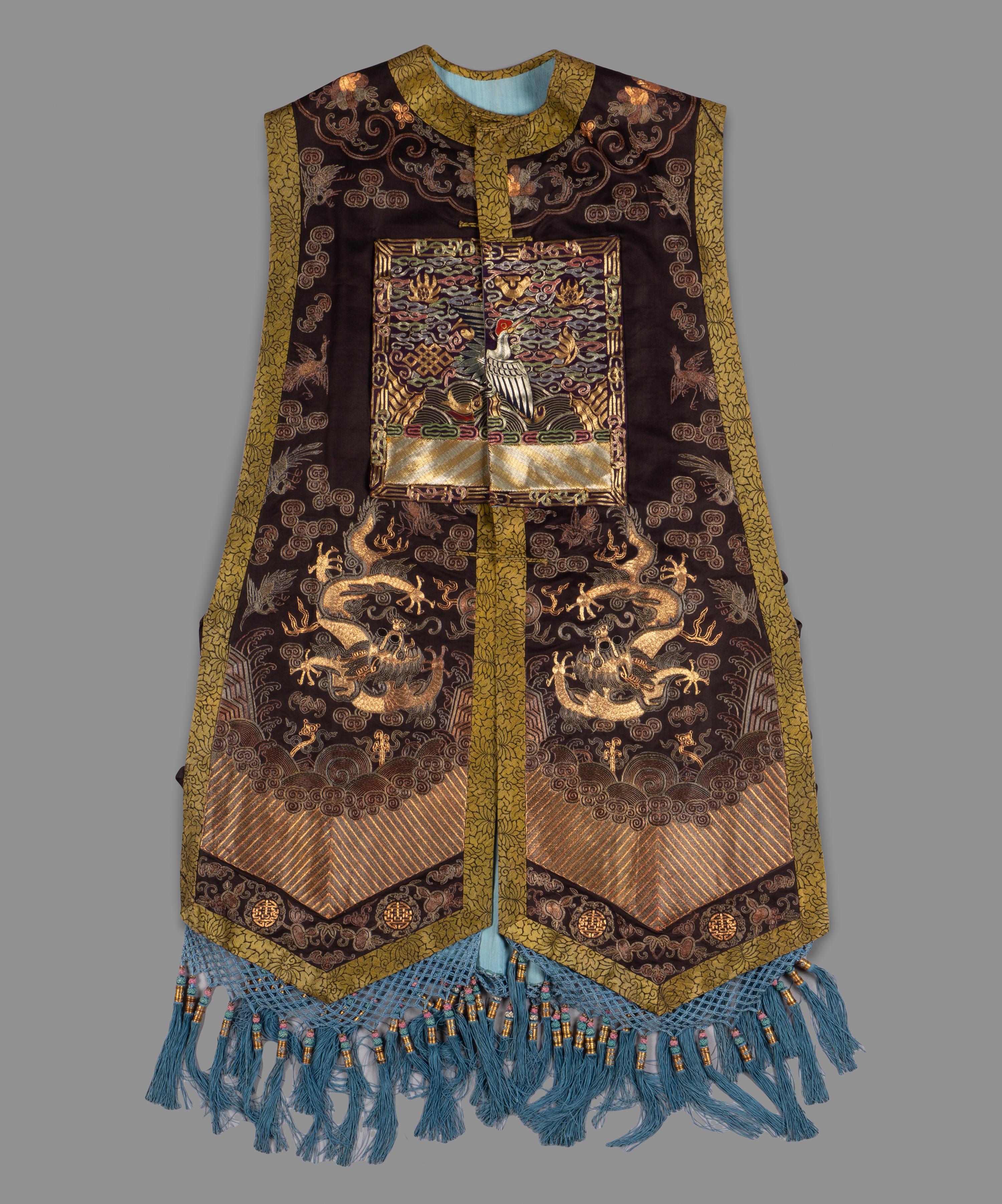A Chinese Embroidered Silk Vest, Xiapei