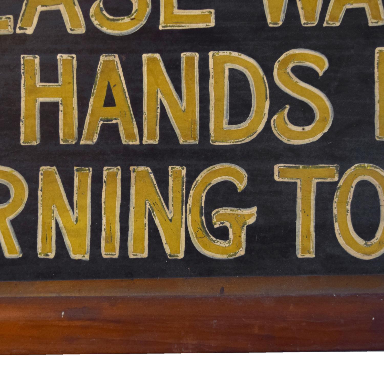 A Painted Wooden Bathroom Sign 22" W x 1" D x 9.25" H — United States, Circa 1950