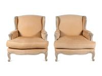 A Pair of Louis XV Style Gray-Painted Bergères