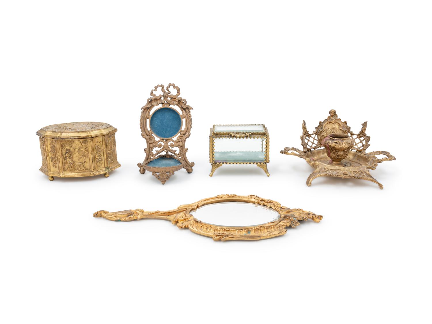 Five Continental Gilt Metal Vanity Articles
