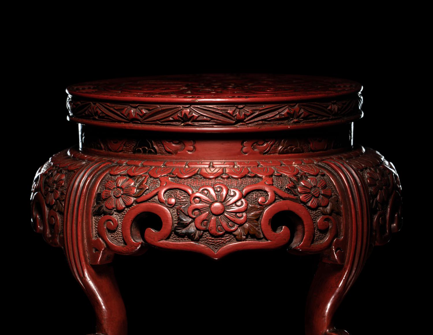 A Pair of Japanese Carved Cinnabar Lacquer Stands