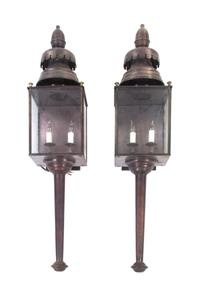 A Pair of English Style Metal and Glass Lanterns, MCLEAN LIGHTING, Height 41 inches. — MCLEAN LIGHTING,