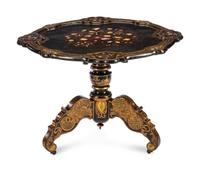 A Victorian Painted and Inlaid Papier-Mâché Center Table