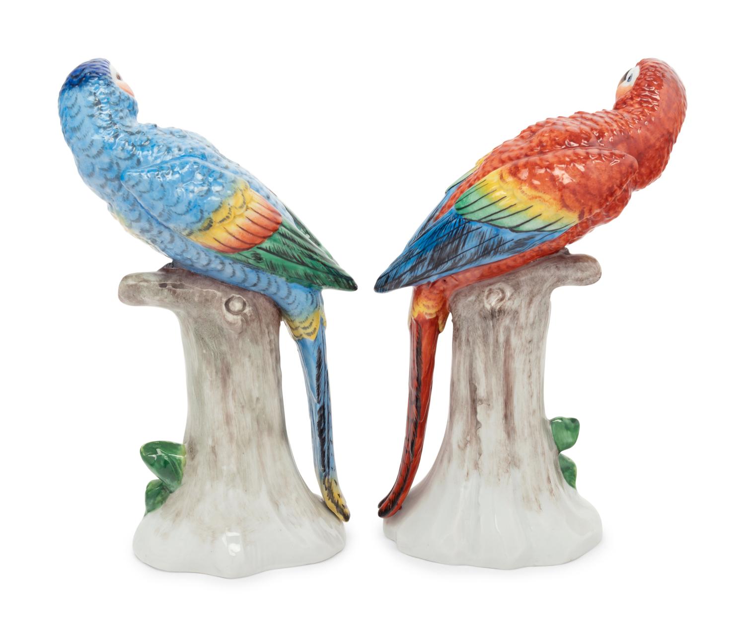 A Pair of German Porcelain Parrot Figures