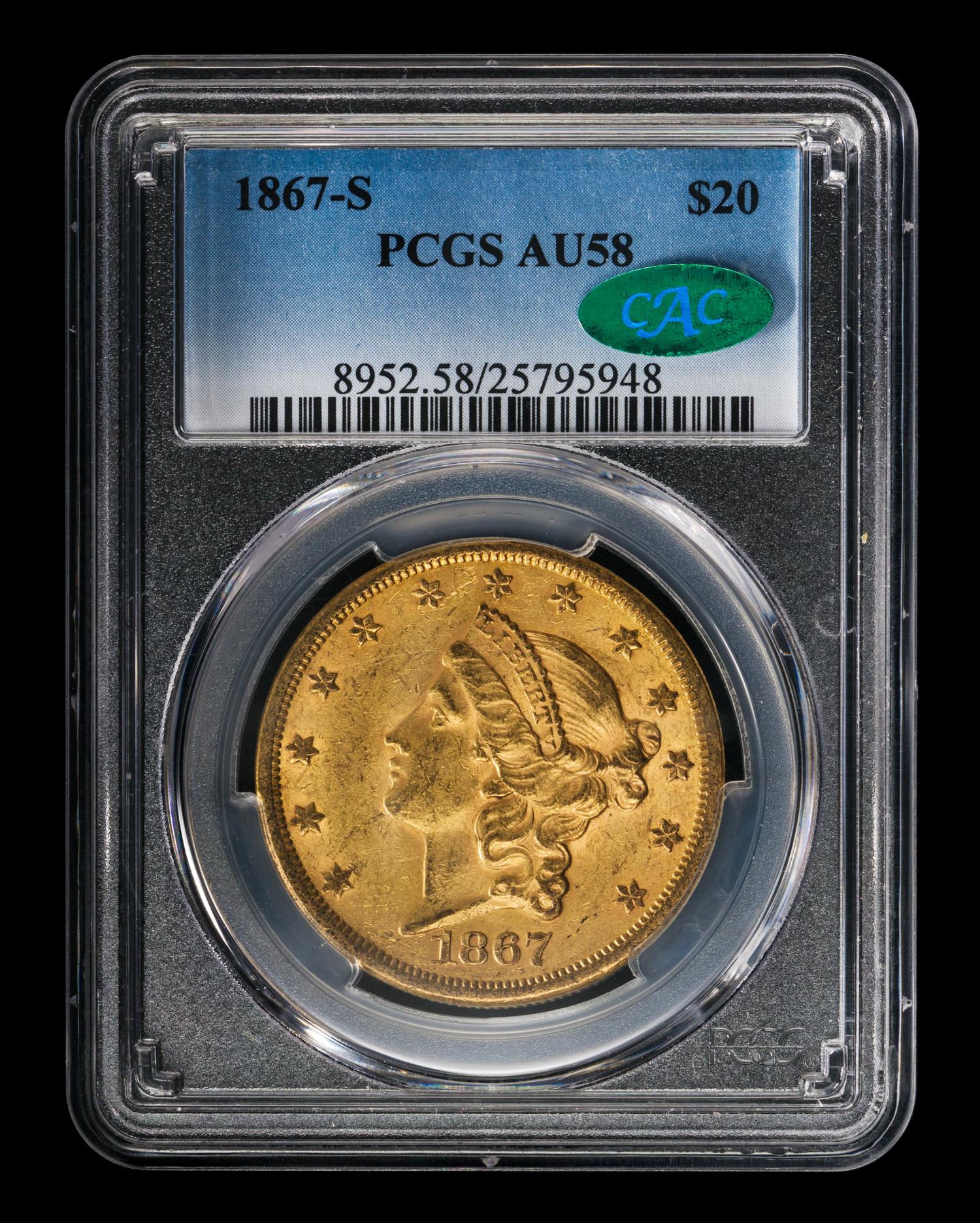 A United States 1867-S Liberty Head $20 Gold Coin