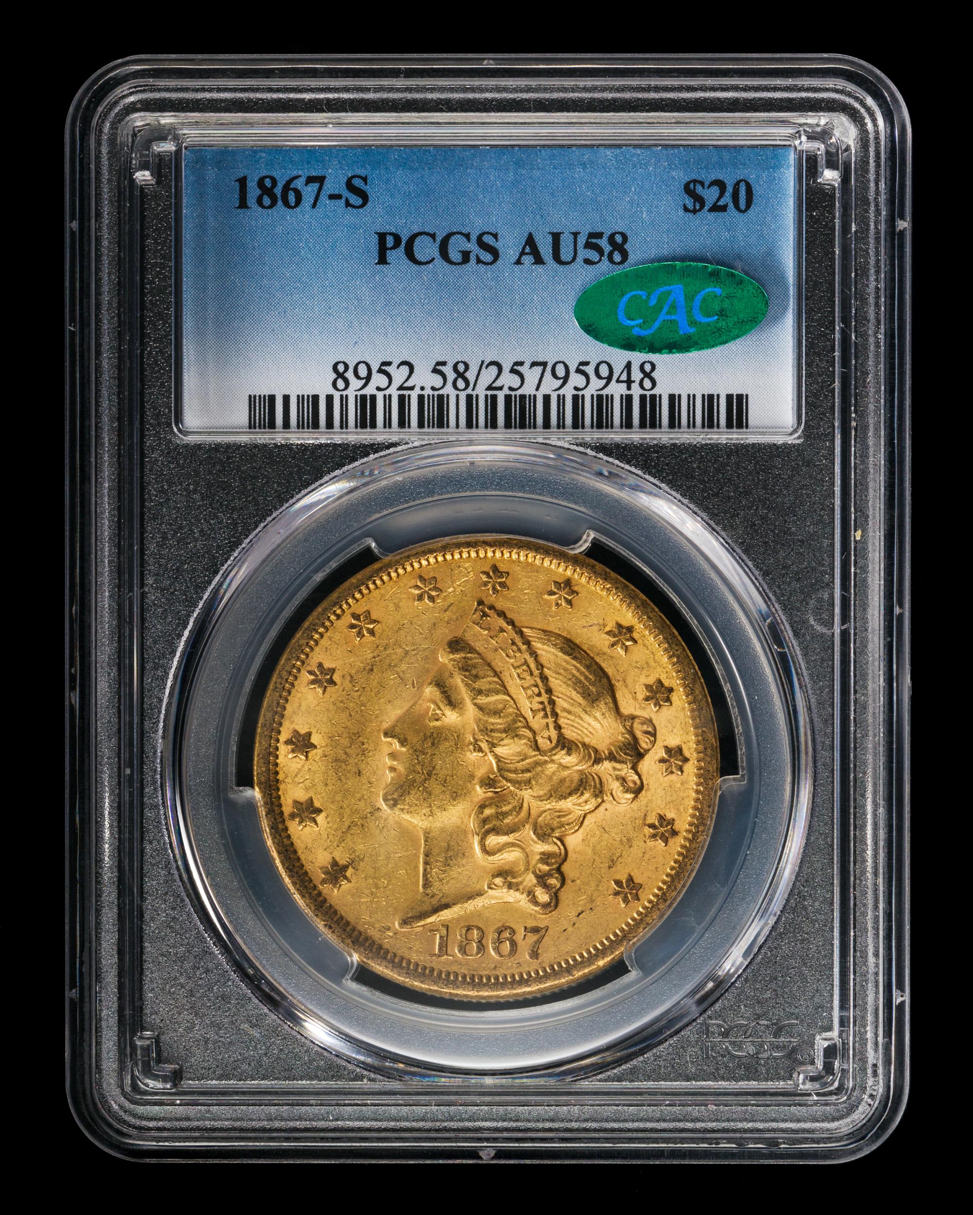 A United States 1867-S Liberty Head $20 Gold Coin