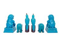 Six Chinese Turquoise Glazed Figures of Animals