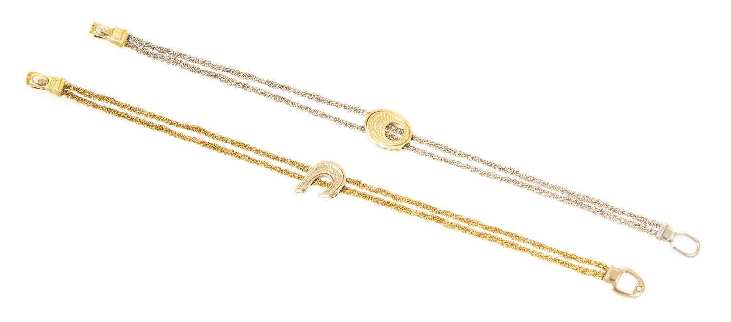 A Pair of 18 Karat Yellow and White Gold Bracelets, Bersani, Italian, 14.70 dwts.