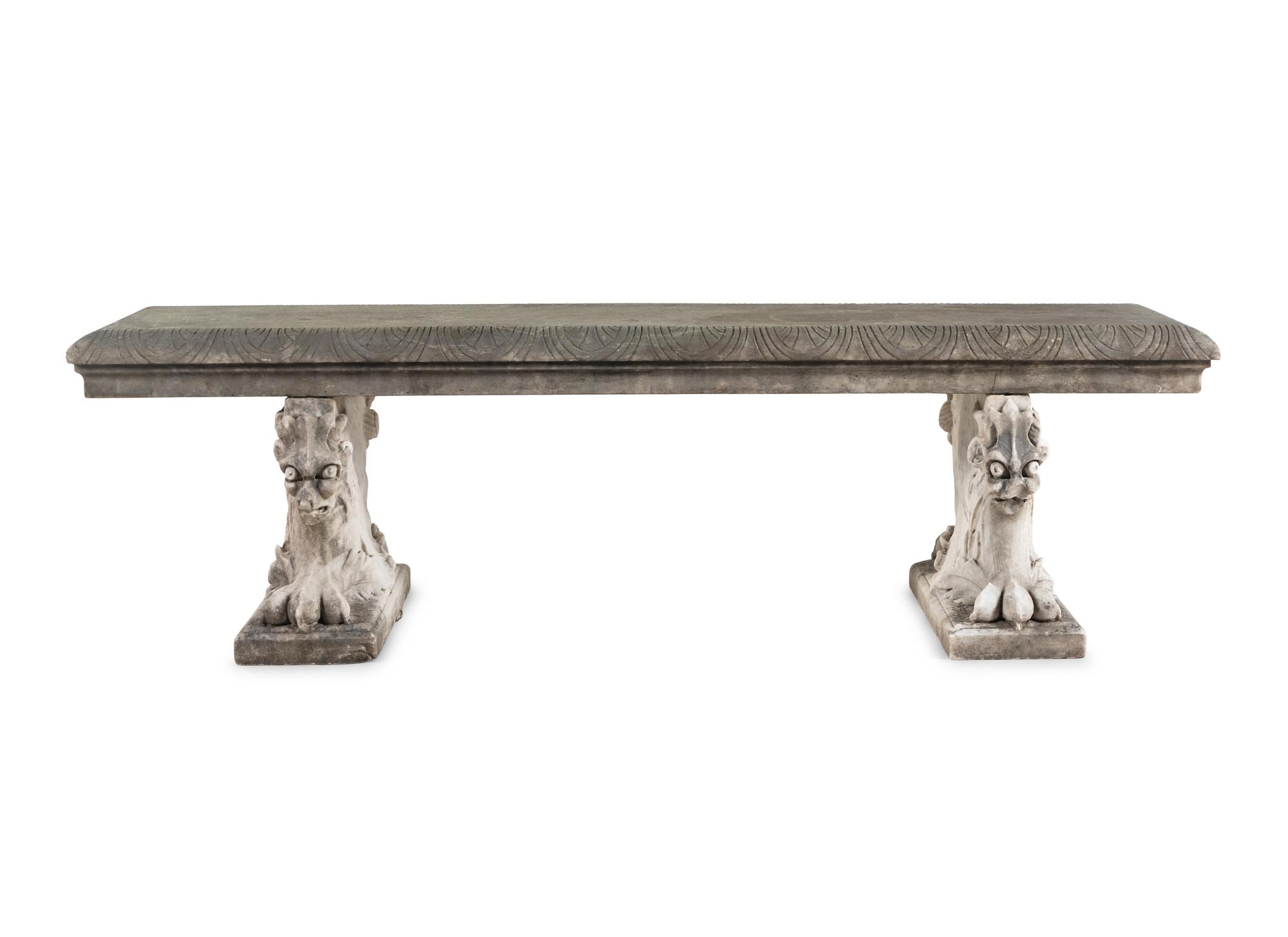 A Continental Carved Marble Bench