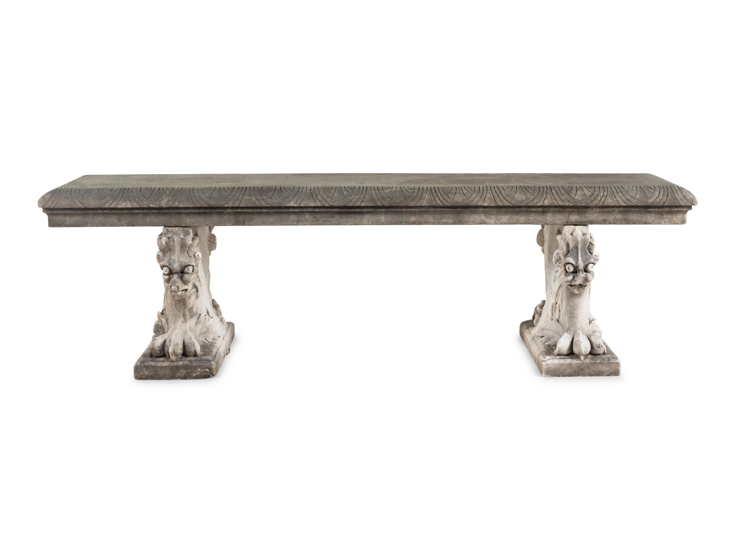 A Continental Carved Marble Bench