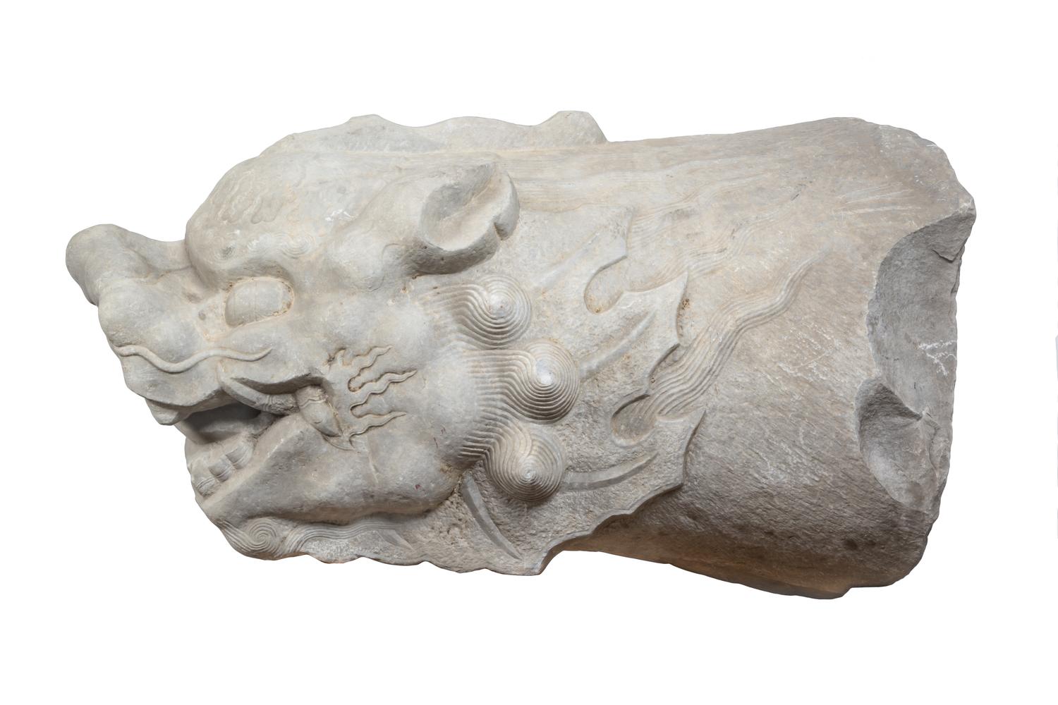 A Pair of Monumental, Rare and Important Chinese Imperial Stone Dragon Spouts QIANLONG PERIOD Overall length approximately 48 inches. — QIANLONG PERIOD