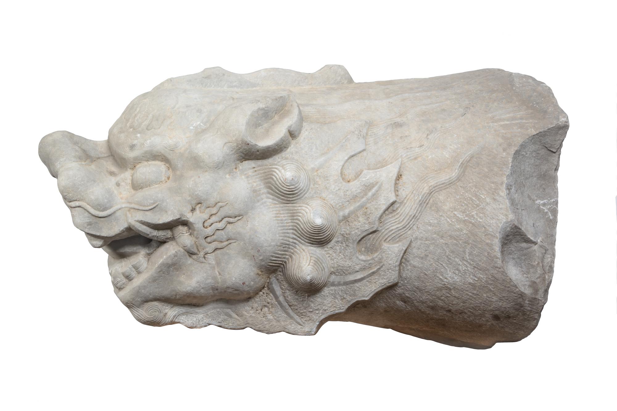 A Pair of Monumental, Rare and Important Chinese Imperial Stone Dragon Spouts QIANLONG PERIOD Overall length approximately 48 inches. — QIANLONG PERIOD