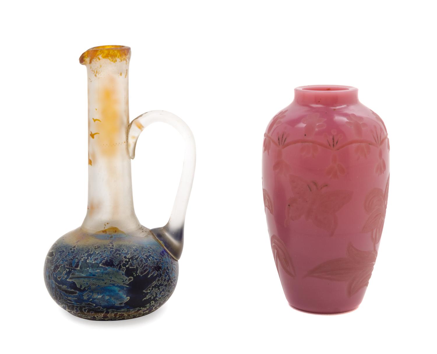 Two Studio Glass Cabinet Articles Height of first 3 3/4 inches. — 20TH CENTURY