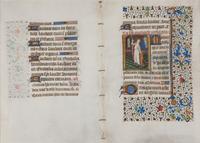 CIRCLE OF MAÎTRE FRANÇOIS (FRANCOIS BARBIER) (active Paris, c. 1460-80) Bifolium from a Book of Hours, with miniatures of Saint Michael and Saint John the Baptist, in Latin, illuminated manuscript on vellum [Paris, c. 1460–70]