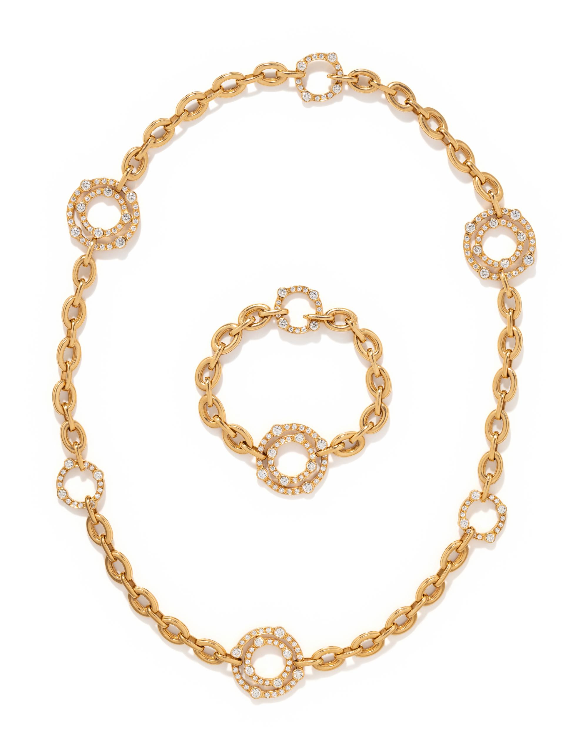 GUMUCHIAN, CONVERTIBLE ROSE GOLD AND DIAMOND NECKLACE/BRACELET SET