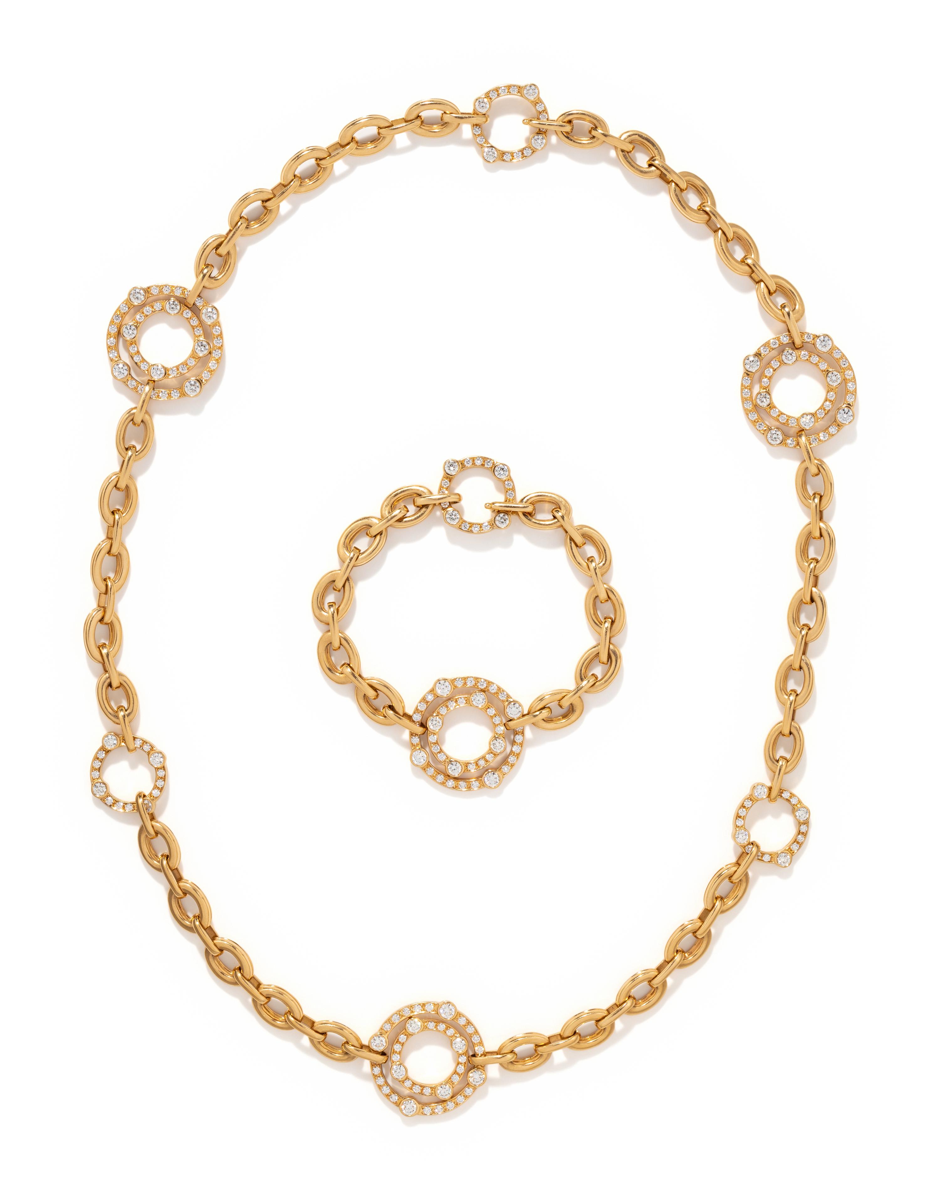 GUMUCHIAN, CONVERTIBLE ROSE GOLD AND DIAMOND NECKLACE/BRACELET SET
