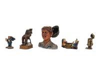 A Group of Five Cast Metal Figural Inkwells