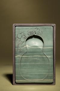 A Double-Gourd Tao Ink Stone, Songhua Ink Stone Box and Cover