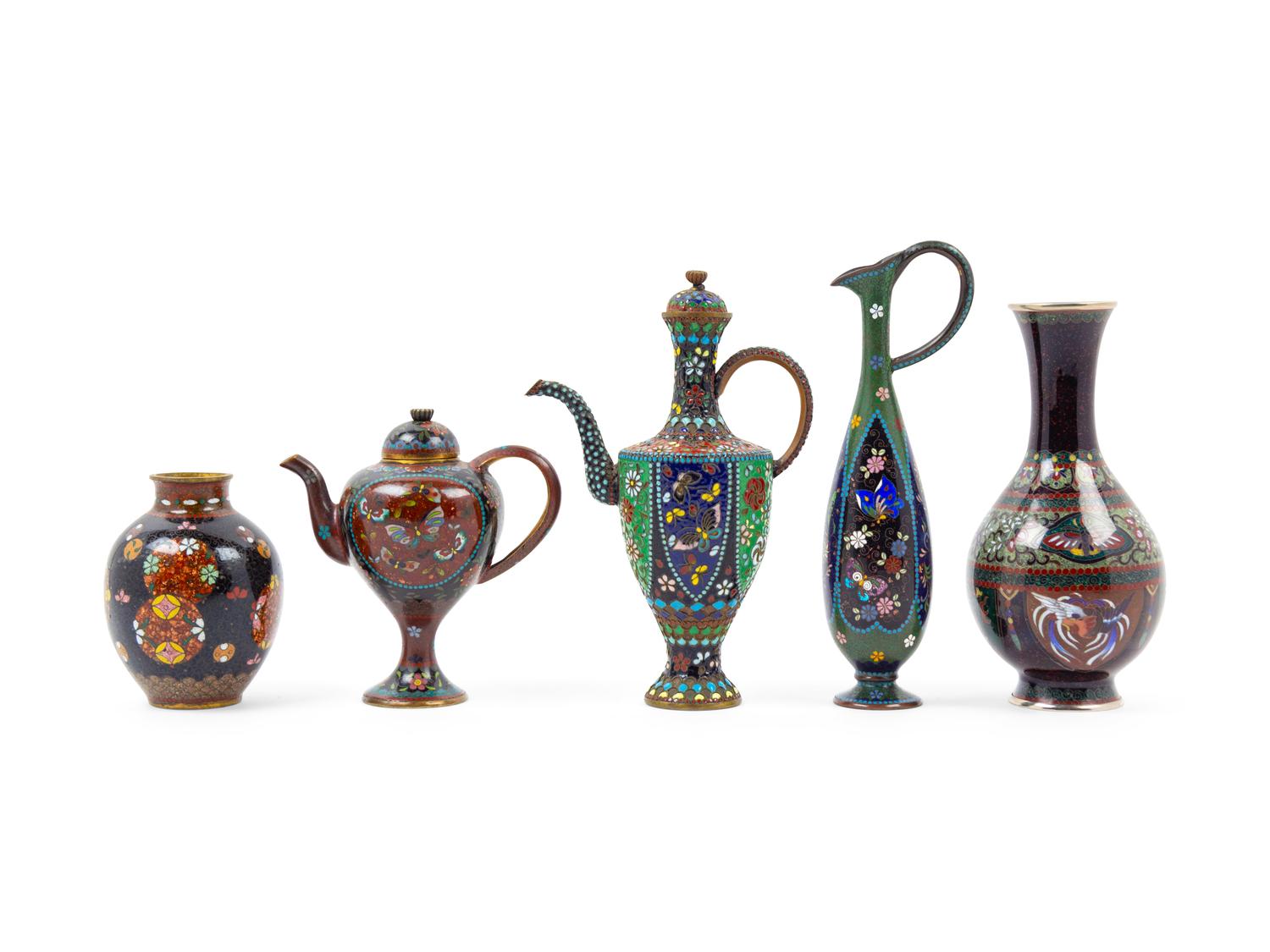 A Group of Five Japanese Export Cloisonné Enamel Articles