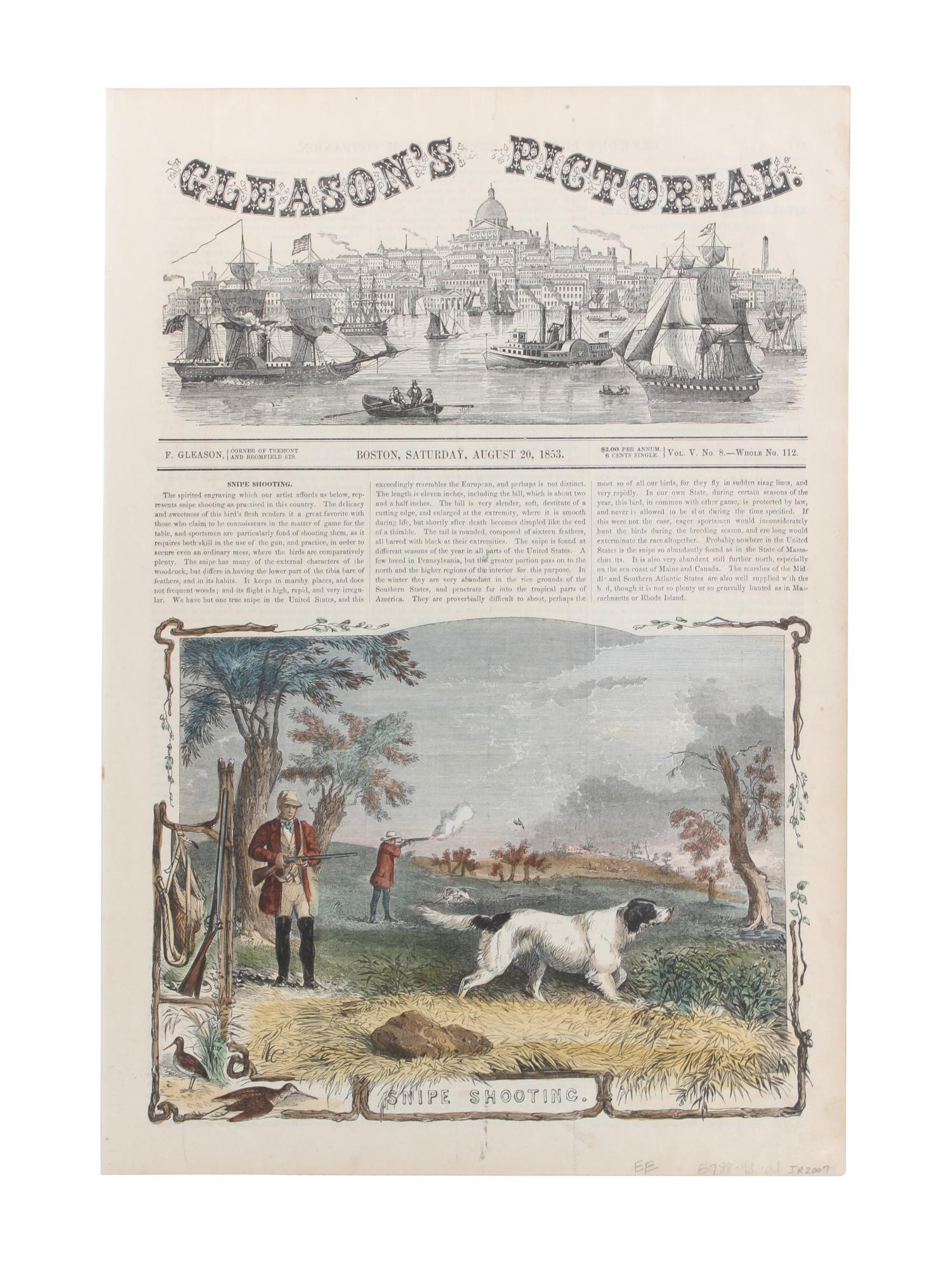 Six Hand Colored Woodblock Hunting Prints Height 14 x width 9 3/4 inches. — LATE 19TH CENTURY