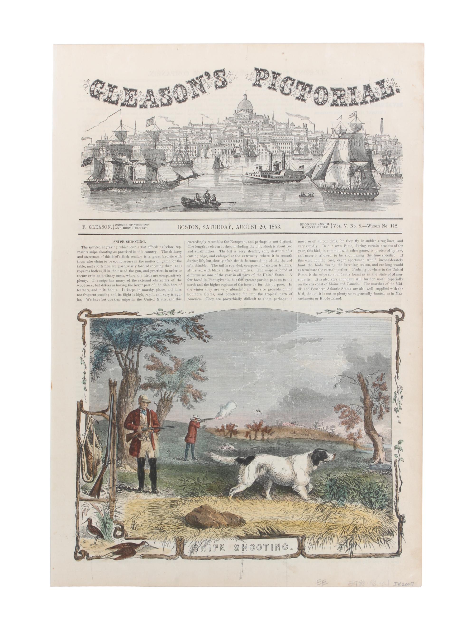 Six Hand Colored Woodblock Hunting Prints Height 14 x width 9 3/4 inches. — LATE 19TH CENTURY