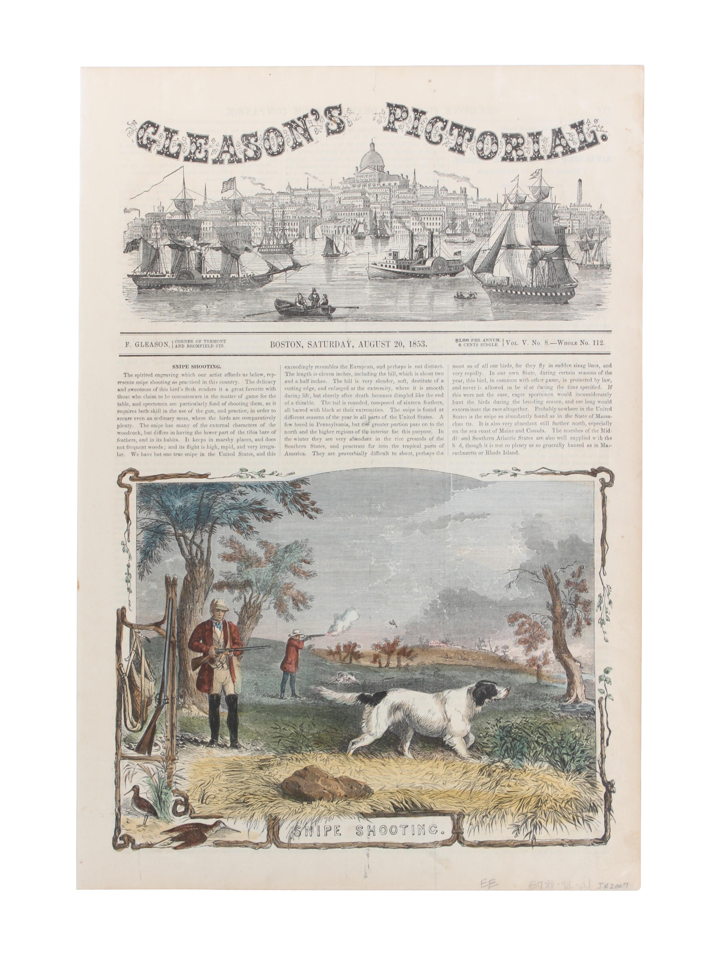 Six Hand Colored Woodblock Hunting Prints Height 14 x width 9 3/4 inches. — LATE 19TH CENTURY