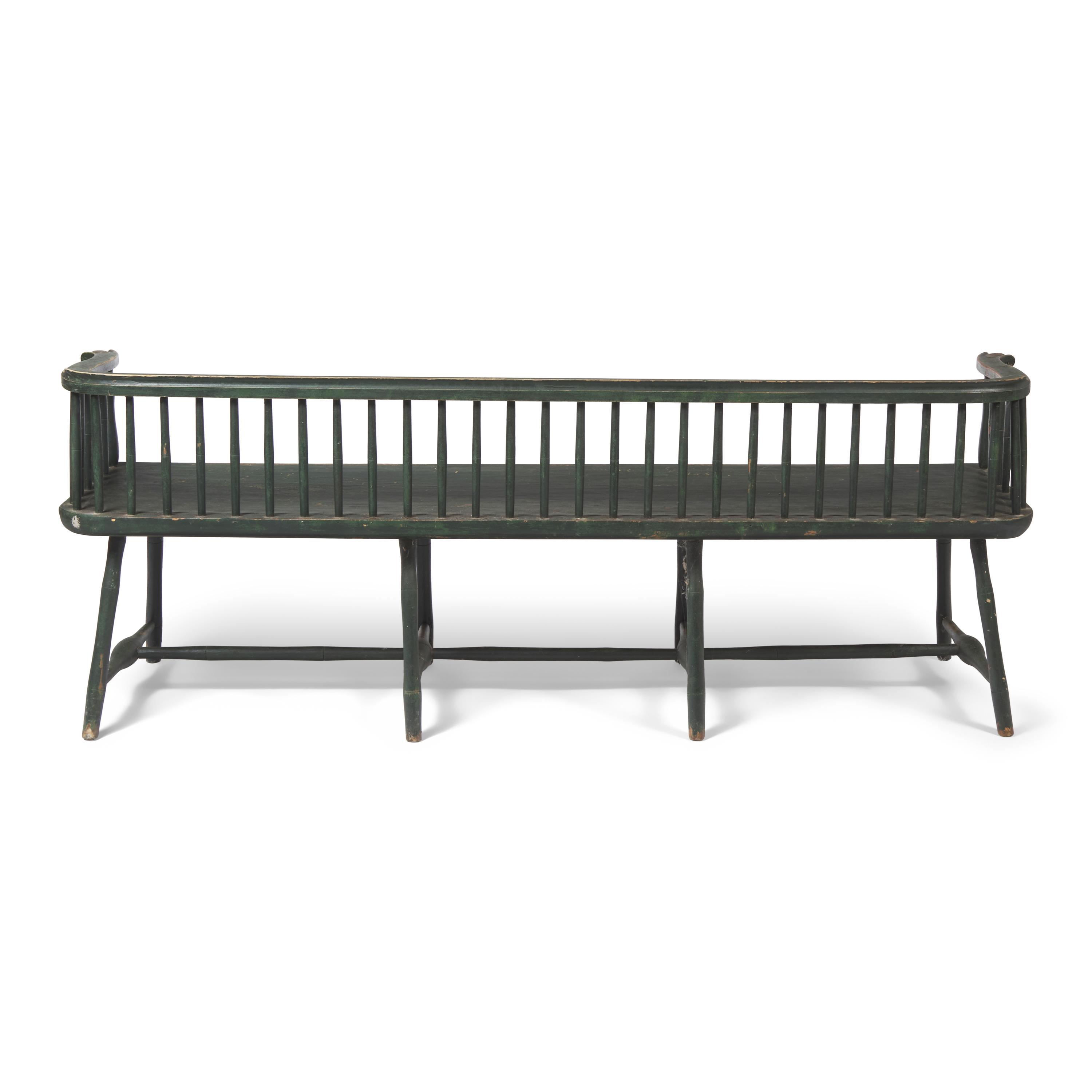 A Green-Painted Low Back Windsor Settee