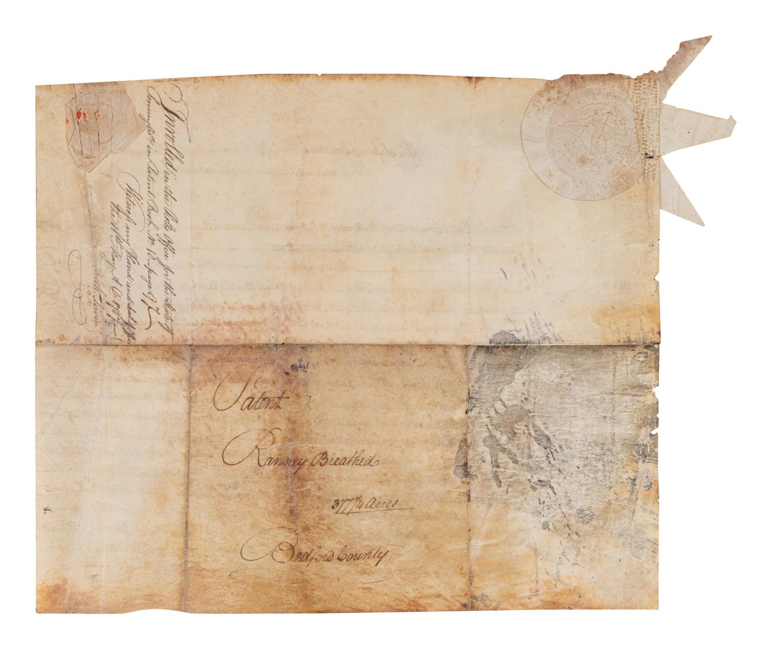 FRANKLIN, Benjamin (1706-1790). Manuscript document signed ("B. Franklin"), as President of the Supreme Executive Council of Pennsylvania, Philadelphia, 9 May 1787, countersigned by James Trimble for John Armstrong, secretary.