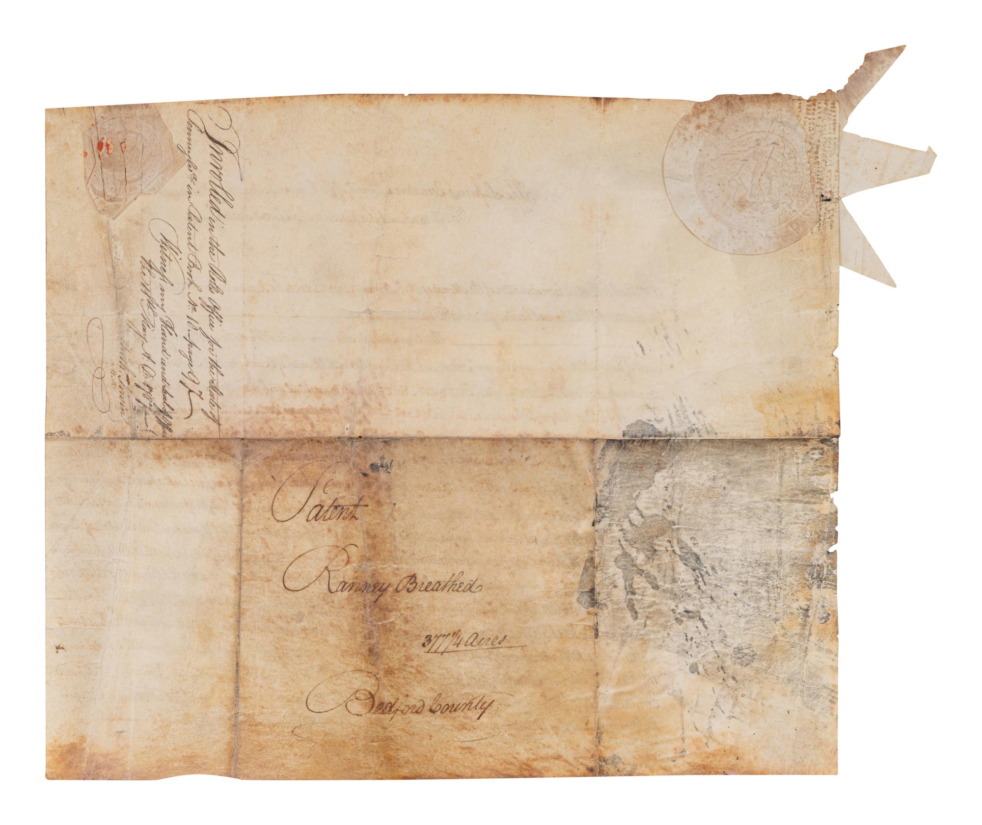 FRANKLIN, Benjamin (1706-1790). Manuscript document signed ("B. Franklin"), as President of the Supreme Executive Council of Pennsylvania, Philadelphia, 9 May 1787, countersigned by James Trimble for John Armstrong, secretary.