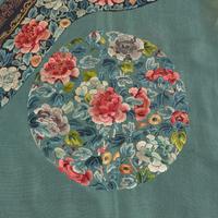 A Chinese Green Gauze Embroidered Lady's Informal Robe, Jifu, 19th Century — 清中晚期 綠地納紗八團牡丹花卉紋女吉服袍