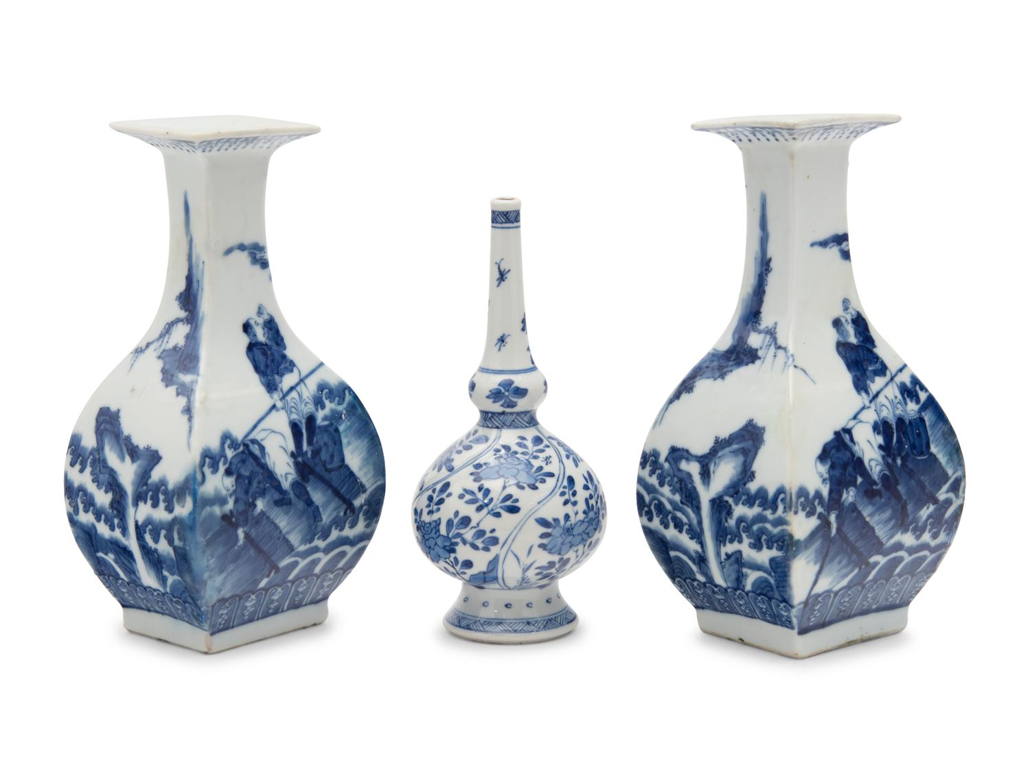 Three Chinese Blue and White Porcelain Vases