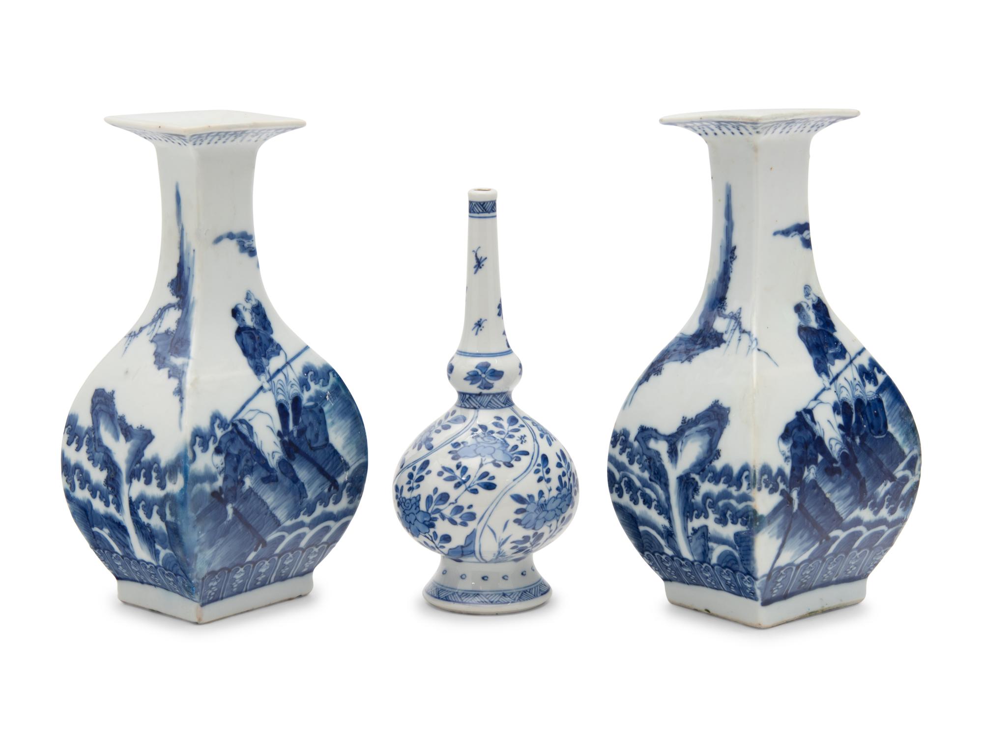 Three Chinese Blue and White Porcelain Vases
