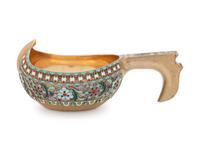 A Russian Silver-Gilt and Enameled Kovsh