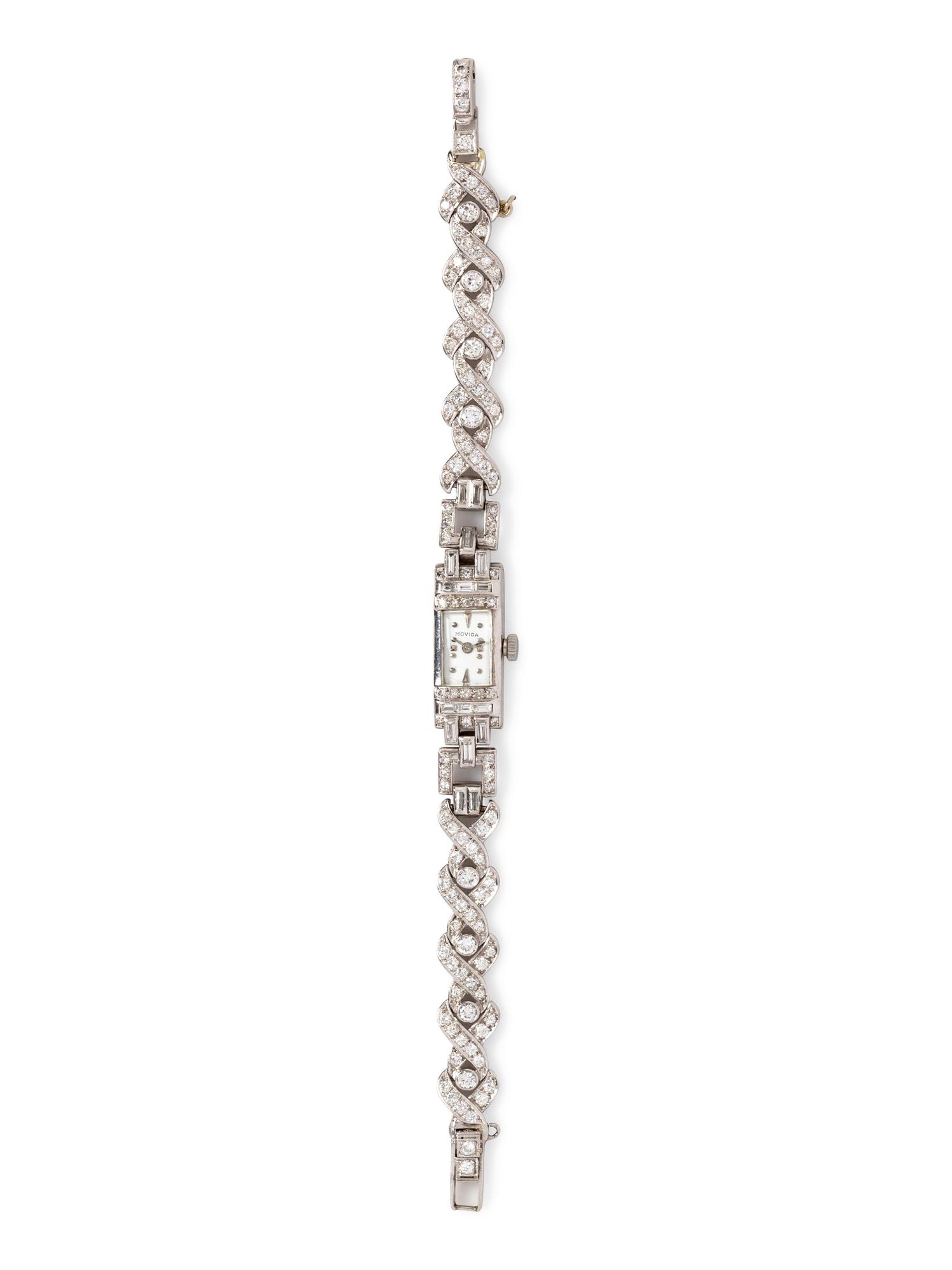 A Platinum and Diamond Wristwatch, Moviga,