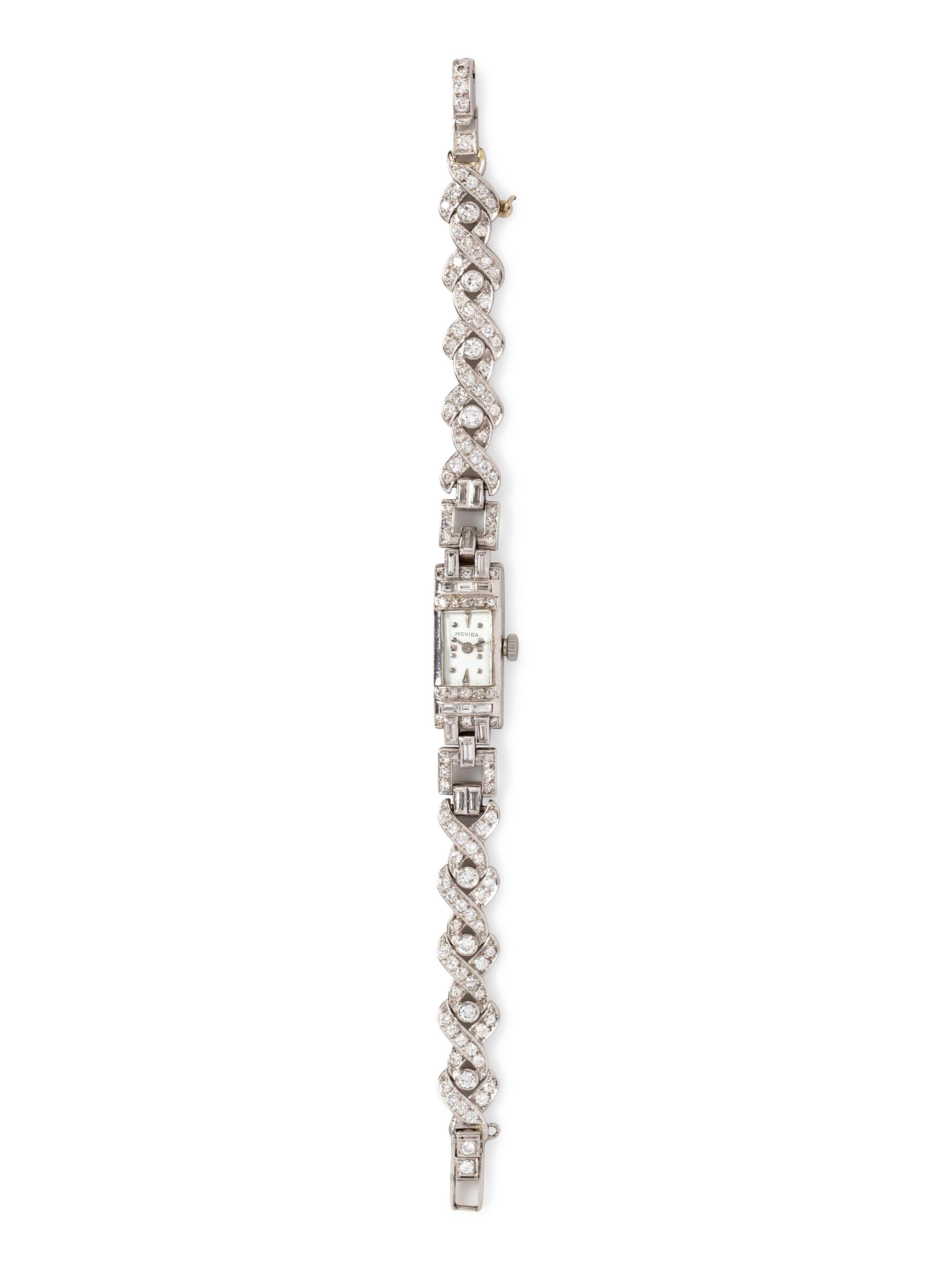 A Platinum and Diamond Wristwatch, Moviga,