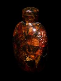 Three Chinese Red Peking Glass Snuff Dishes and A Plastic Imitating Amber Snuff Bottle
