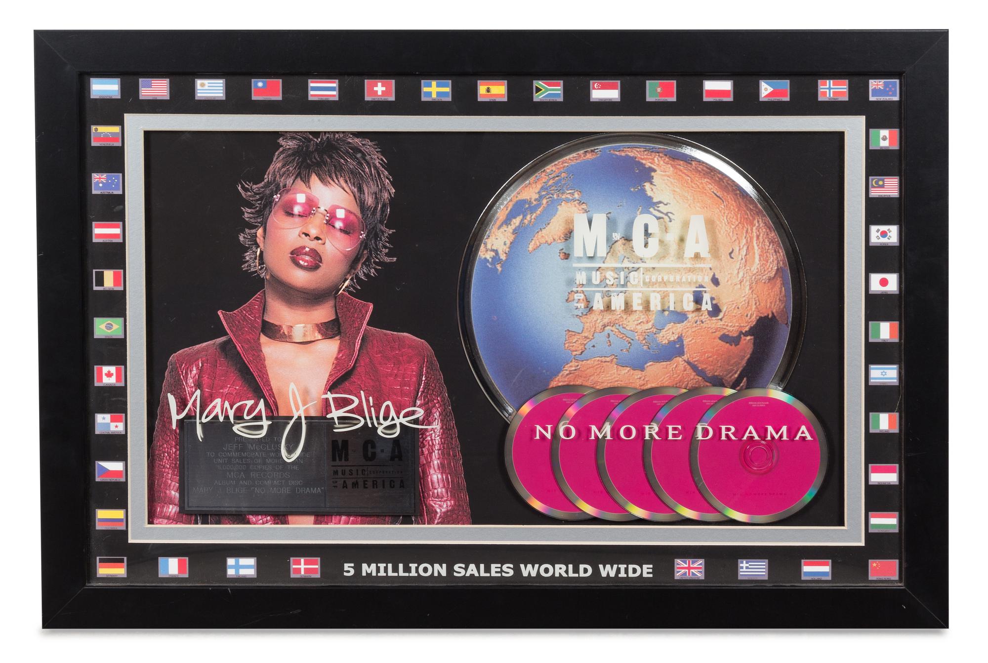A Mary J. Blige: No More Drama M.C.A Certified 5 Million Worldwide Copies Sold Presentation Album 20 1/2 x 31 inches.