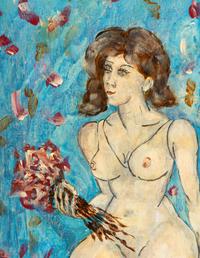 Nude with Flowers in Blue