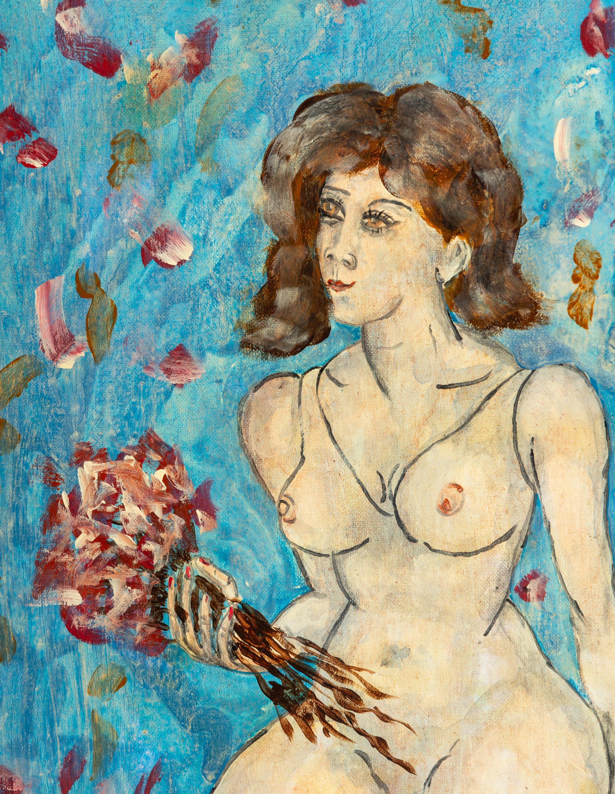 Nude with Flowers in Blue