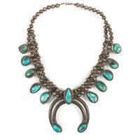 Navajo Silver and Turquoise Squash Blossom Necklace